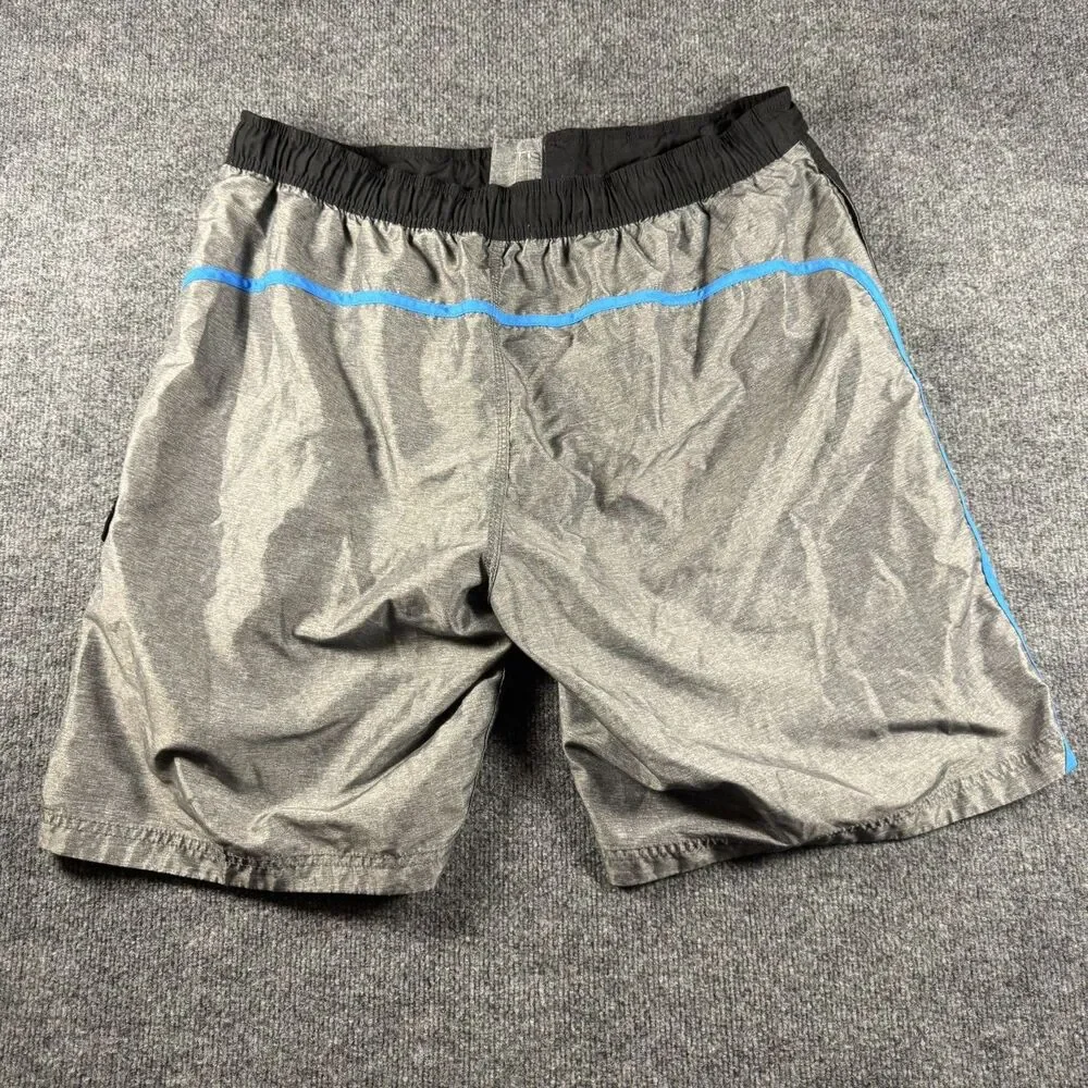 Speedo Men's Swim Trunks Size XL Gray Heather Aqua Blue Stripes Mesh Lined Y2K